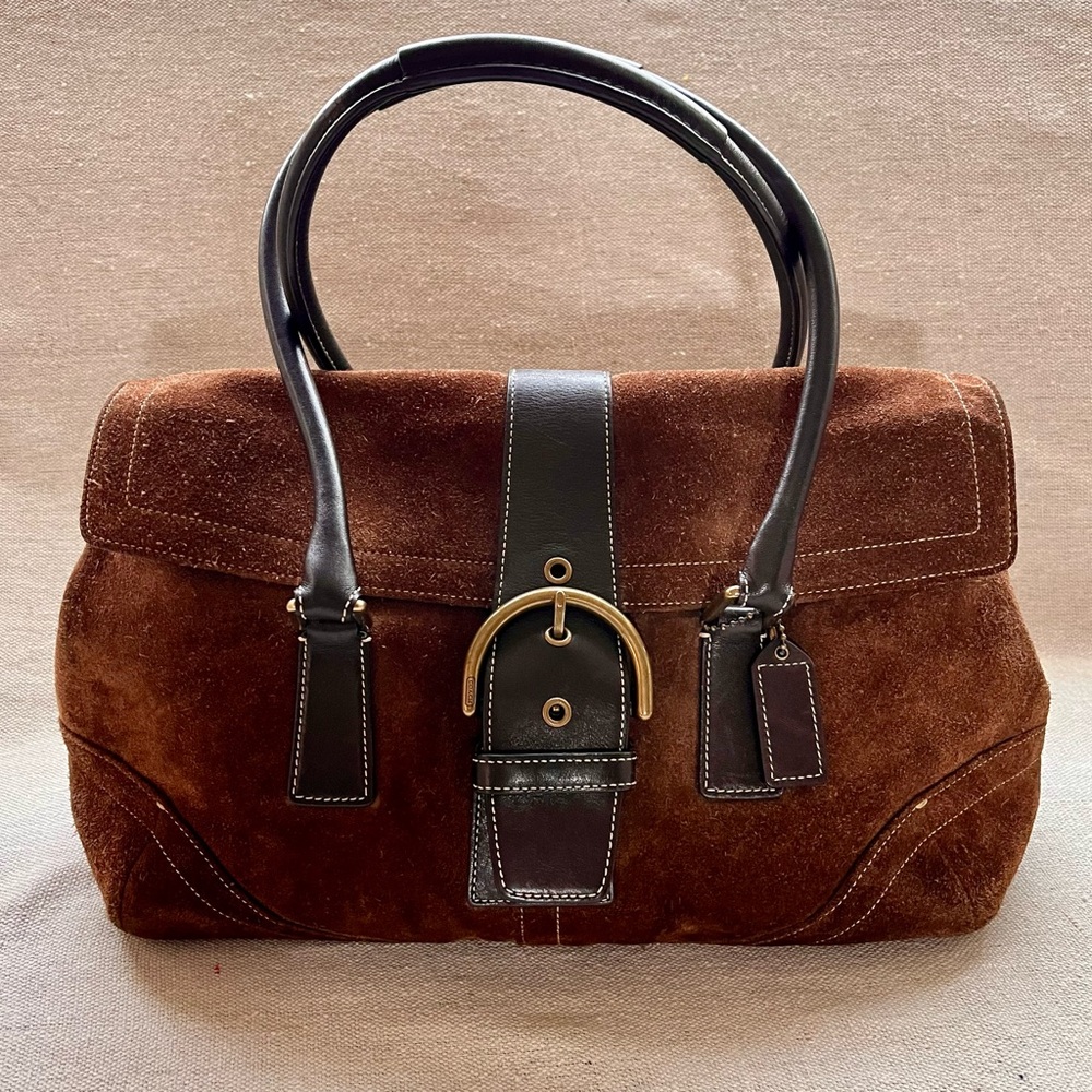 Coach Vintage Brown Suede Leather Satchel Bag Purse #9507, EUC